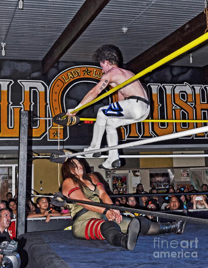Look Out Below  Ruby Raze Vs Will Roberts Photograph by Jim Fitzpatrick