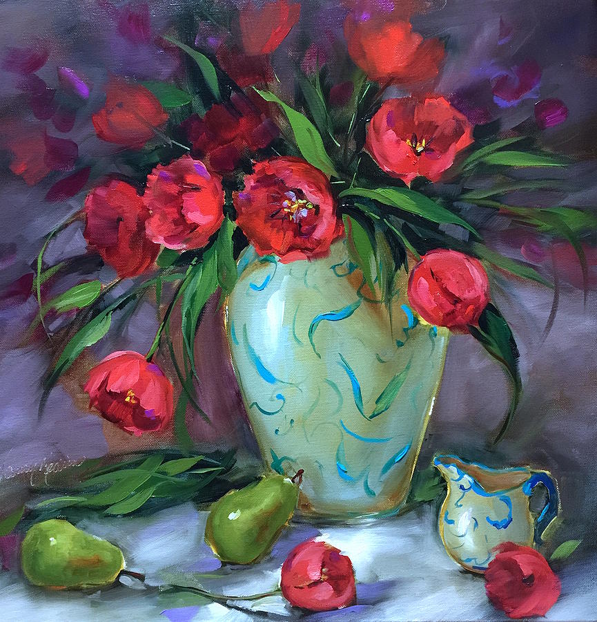 Look to the Stars Red Tulips Painting by Nancy Medina - Fine Art America