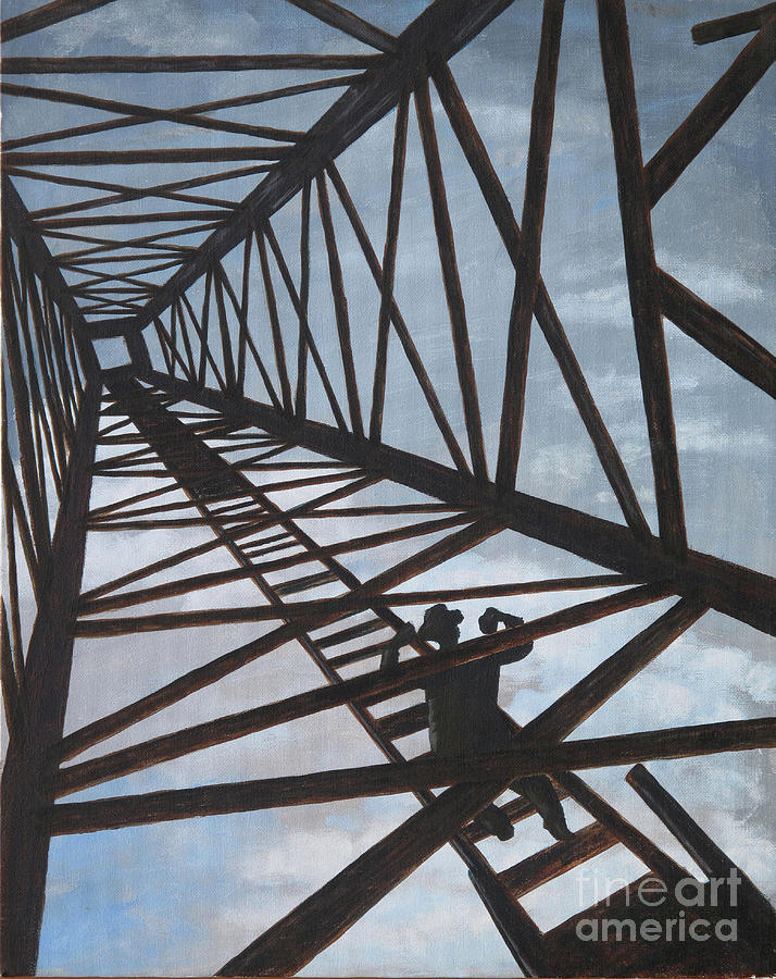 Looking down from the rig Painting by Karen Peterson