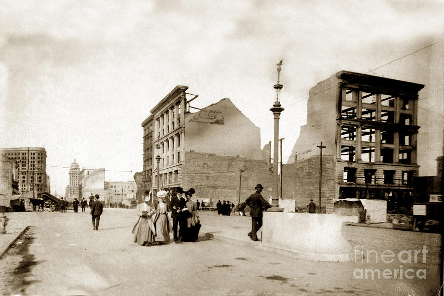 San Francisco Photograph - Looking down Market St. at the site of Hale Building 6th - Market St. April 1906 by Monterey County Historical Society