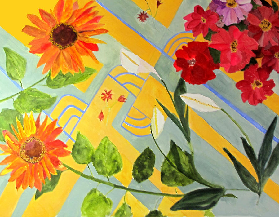 Looking Down on the Flowers on the Tile Floor Painting by Sandy McIntire