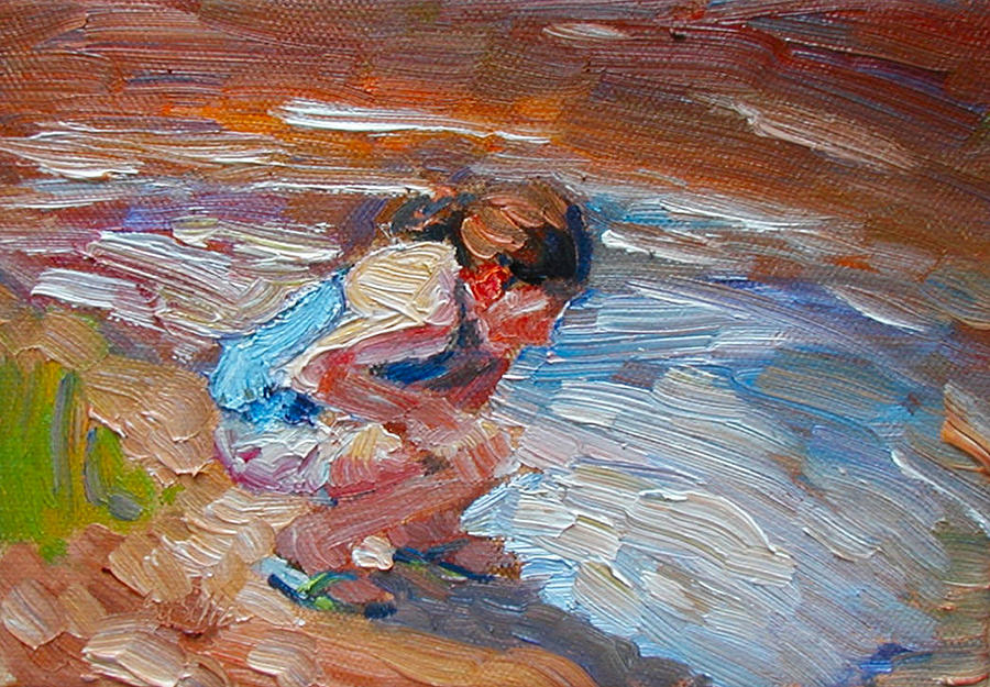 Child Painting - Looking for Pollywogs by Kathy Busillo Child Painting - Looking for Pollywogs by Kathy Busillo