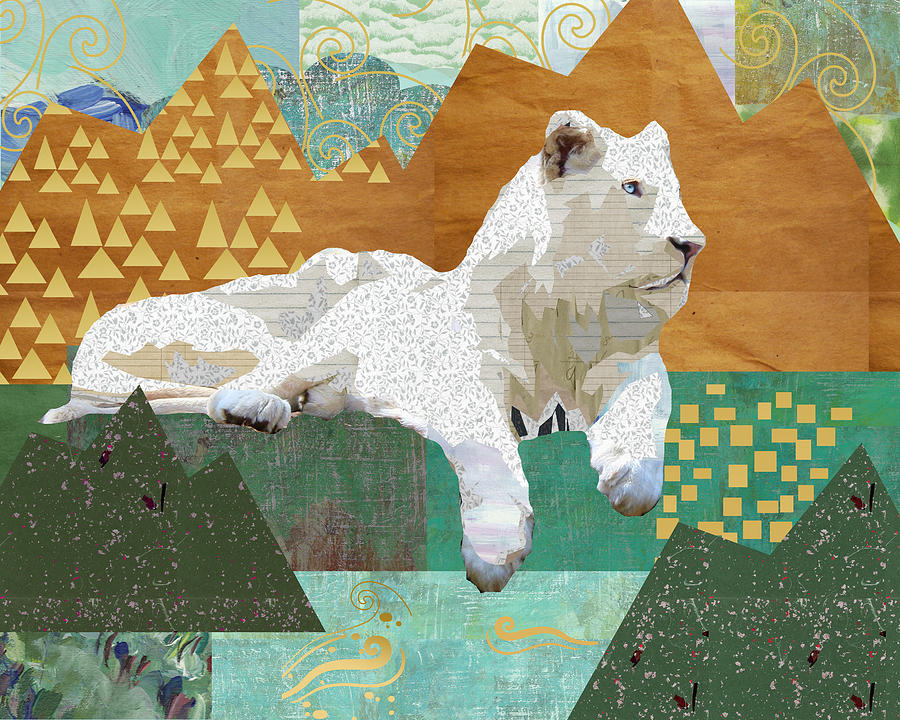 Looking forward - Snow Lion Mixed Media by Claudia Schoen