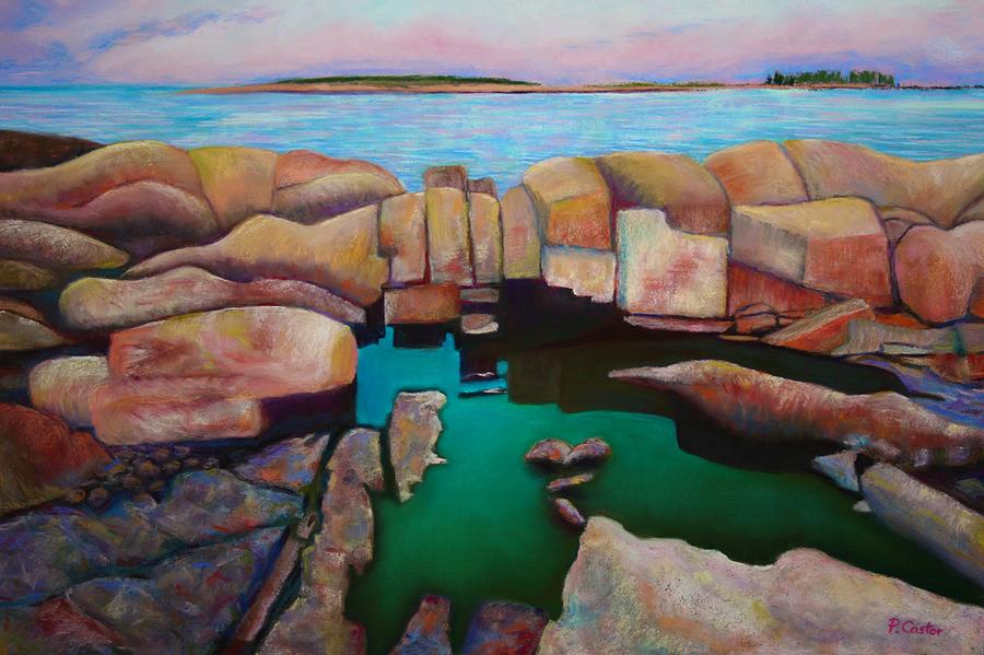 Looking Out From Blueberry Hill Schoodic Maine Painting by Polly Castor