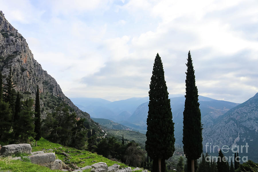 Looking out over Valley and Mountains from Ruins at Delphi Greece Photograph by Susan Vineyard