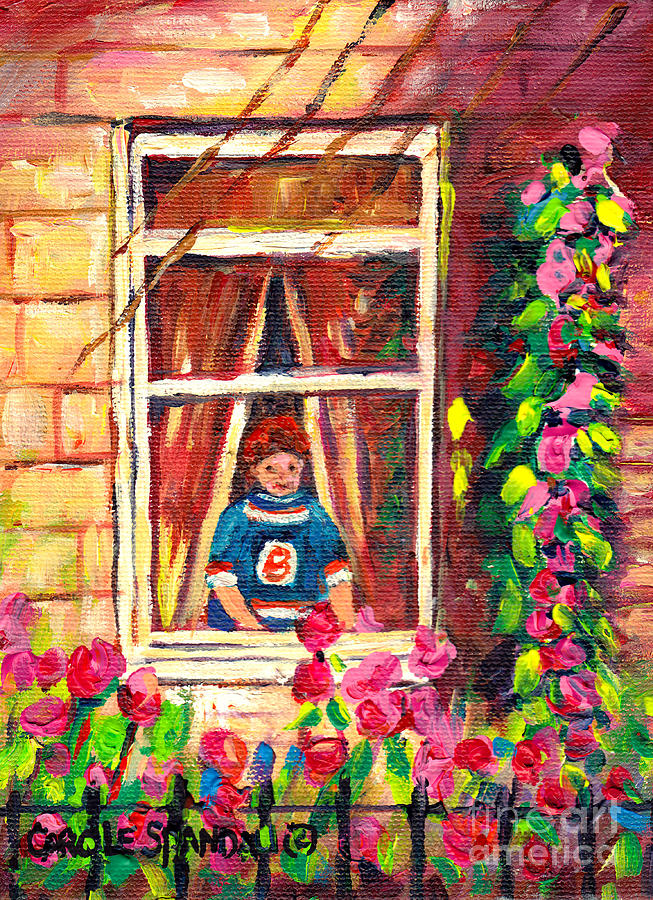 Looking Out The Window On Garden View Boston Bruin Fan Longing For Hockey Season Carole Spandau Painting by Carole Spandau