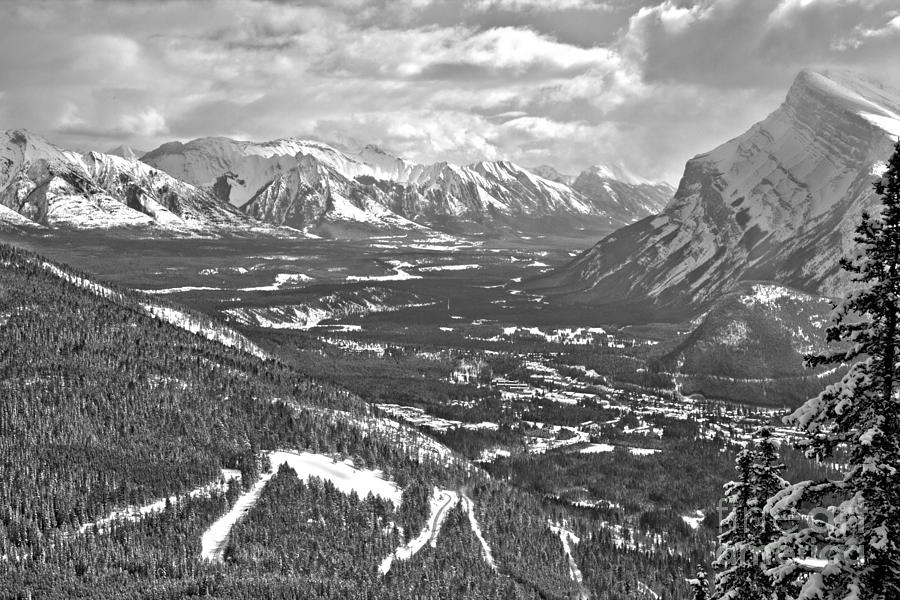 Looking Over The Banff Valley Black And White Photograph by Adam Jewell