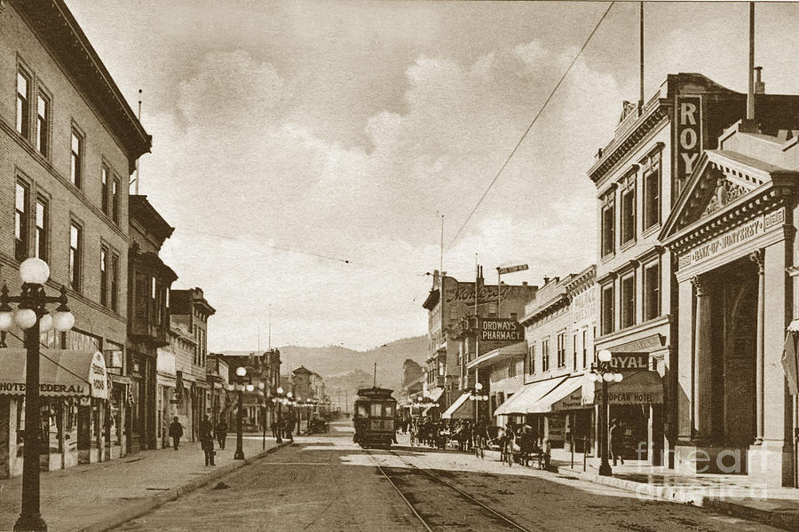 Alvarado Photograph - Looking South down  Alvarado  St. Bank of Monterey Circa 1910 by Monterey County Historical Society
