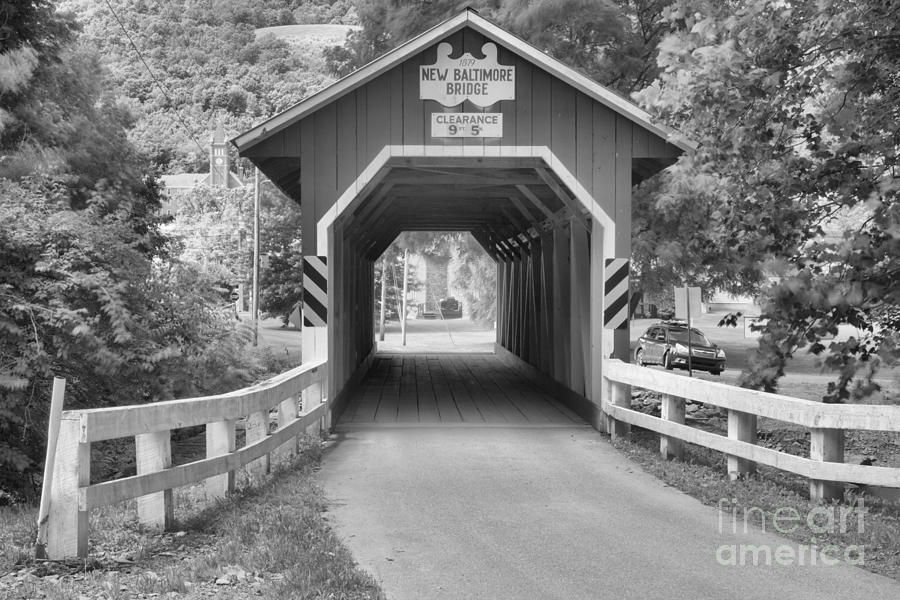 Looking Through The New Baltimore Covered Bridge Black And White Photograph by Adam Jewell
