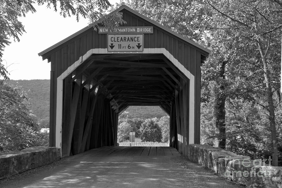Looking Through The New Germantown Covered Bridge Black And White Photograph by Adam Jewell