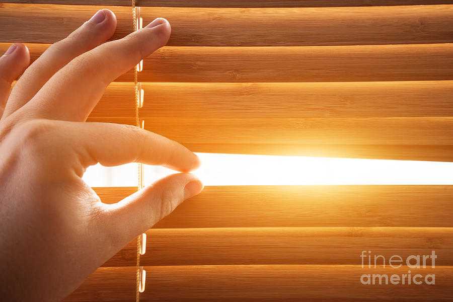Looking through window blinds, sun light coming inside Photograph by Michal Bednarek