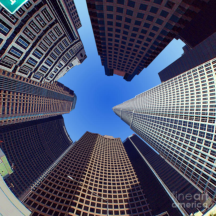 Looking up at Skyscrapers in the sky Downtown Los Angeles  Photograph by Wernher Krutein