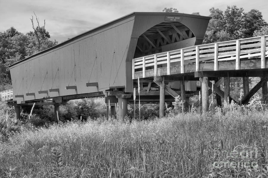 Looking Up At The Roseman Covered Bridge Black And White Photograph by Adam Jewell