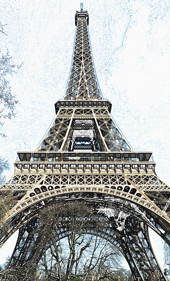 Eiffel Tower Digital Art - Looking Up at the Sunlit Face of the Eiffel Tower in Paris France Colored Pencil Digital Art by Shawn OBrien