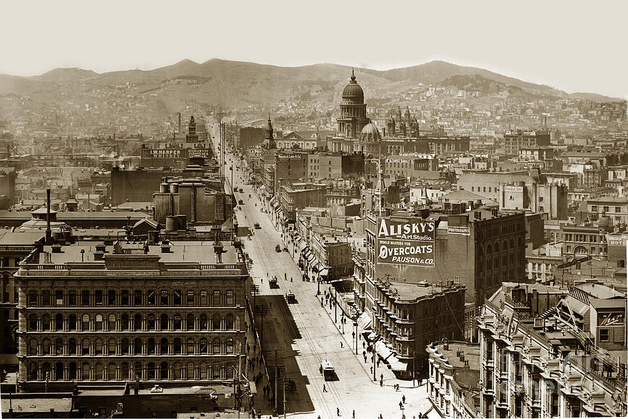 San Francisco Photograph - Looking up Market Street from the Call Building with City hall circa 1900 by Monterey County Historical Society