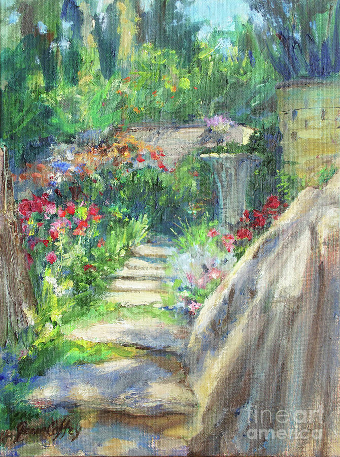 Looking Up The Garden Pathway Painting by Joan Coffey