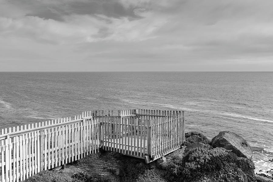 Ocean View Lookout Pigeon Point Lighthouse Pescadero California BW Photograph by Kathy Anselmo