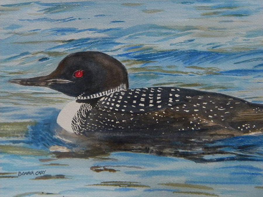 Loon Reflection Painting by Donna Cary