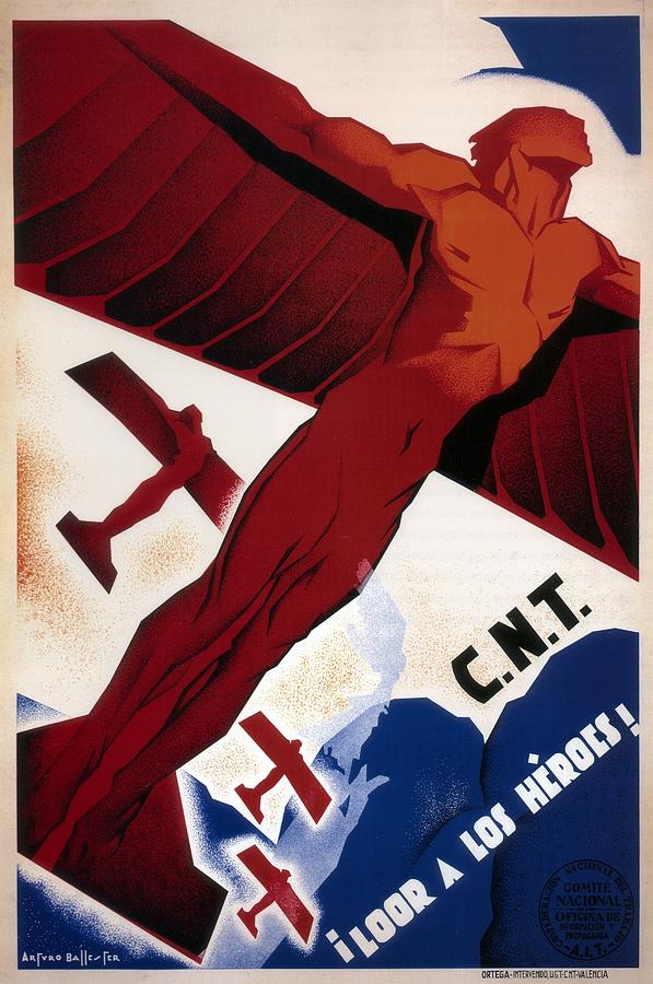Loor a Los Heroes - Statue of a Winged Figure - Spanish Civil War Propaganda - Vintage Poster Painting by Studio Grafiikka