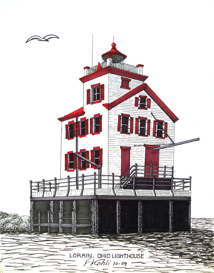 Lorain Lighthouse Drawing by Frederic Kohli