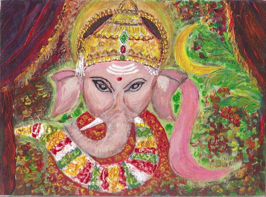 Lord Baby Ganesha Painting by Mary Sedici