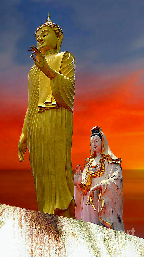 Lord Buddha And Quan Yin Digital Art