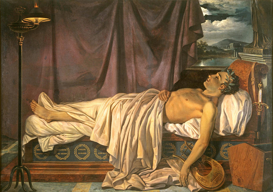Lord Byron on his Death-bed Painting by Joseph Denis Odevaere
