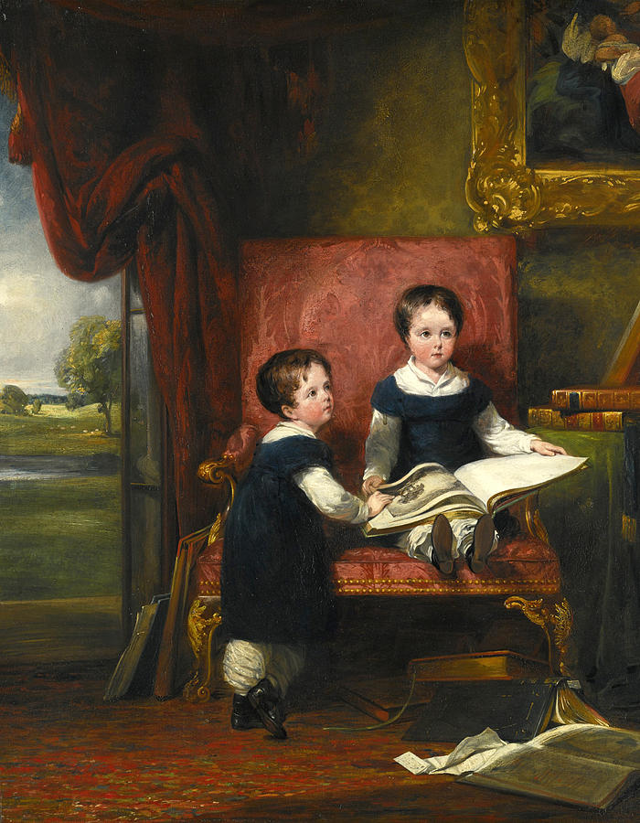 Lord Charles and Lord Thomas Pelham Clinton Twins sons of the 4th Duke of Newcastle-Under-Lyne Painting by William Collins