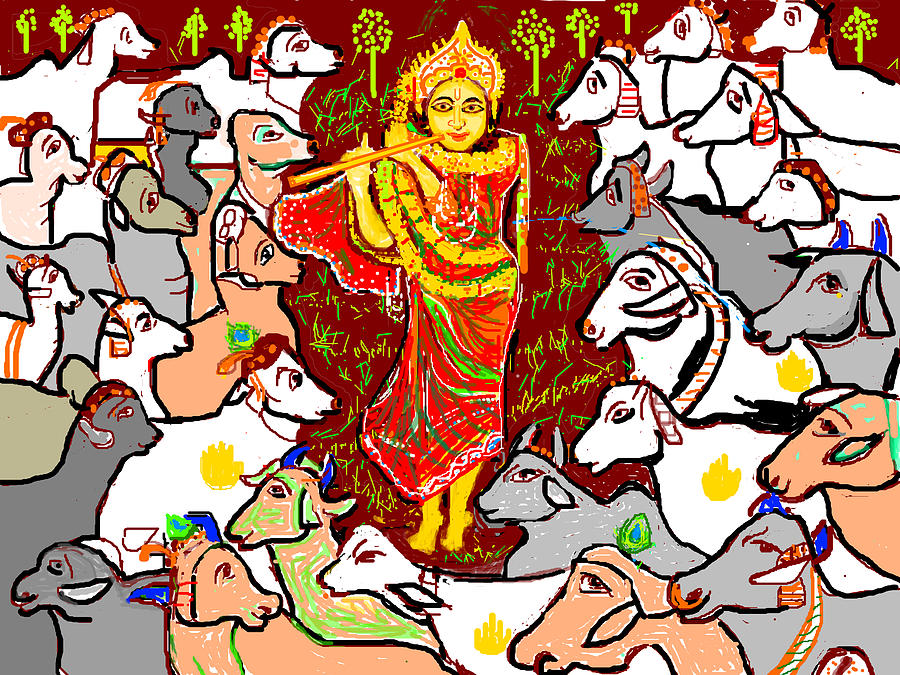 Lord Krishna And Cows Digital Art by Anand Swaroop Manchiraju