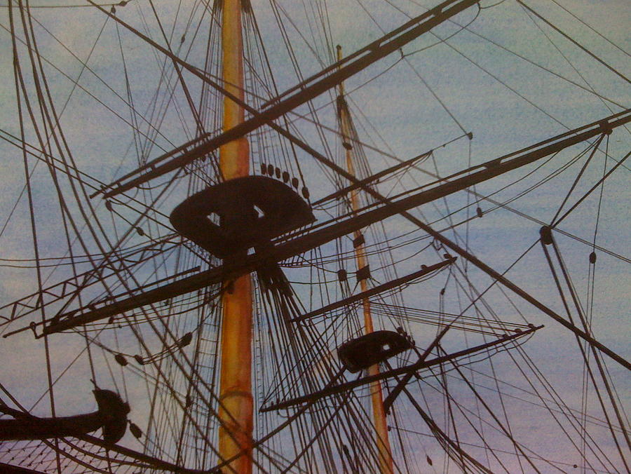 Ship Painting - Lord Nelsons Ship Rigging by Joan Ryan