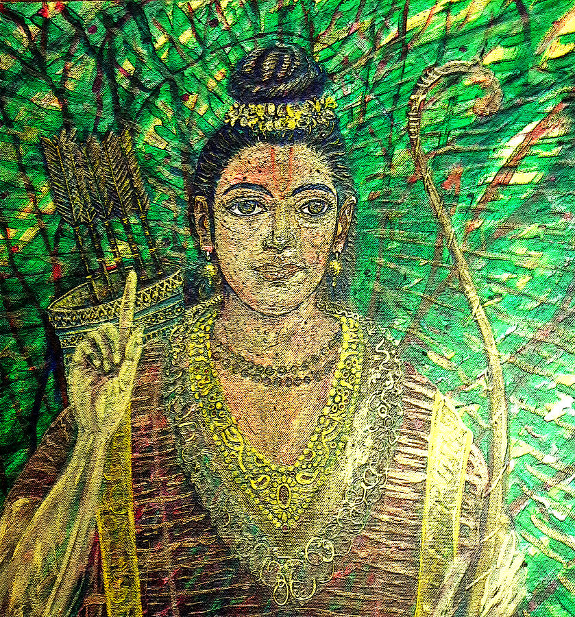 Lord Rama Gold and Green Painting by Michael African Visions