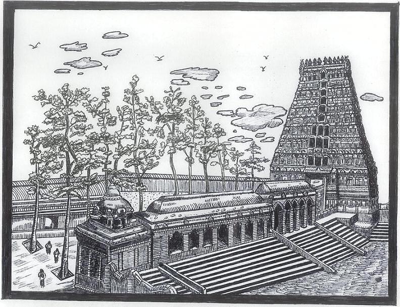 Hand drawn sketch of Akshardham Hindu temple in Delhi India Vector  illustration Stock Vector  Adobe Stock