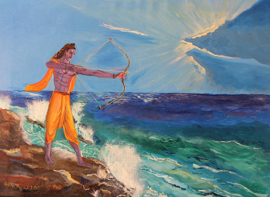 Beach Painting - Lord Sriram - the handsome Hindu God incarnation by Geeta Yerra