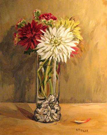 Floral Painting - Loris Vase with Dahlias by Cheryl Pass Floral Painting - Loris Vase with Dahlias by Cheryl Pass