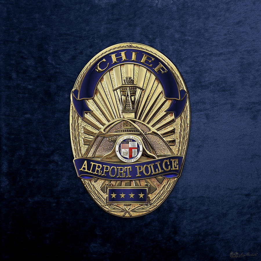 Los Angeles Airport Police Division - L A X P D  Chief Badge over Blue Velvet Digital Art by Serge Averbukh