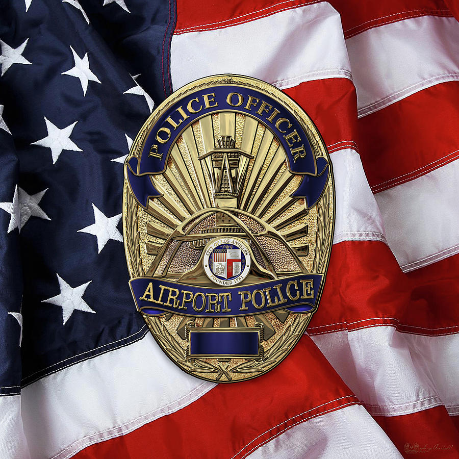 Los Angeles Airport Police Division - L A X P D  Police Officer Badge over American Flag Digital Art by Serge Averbukh
