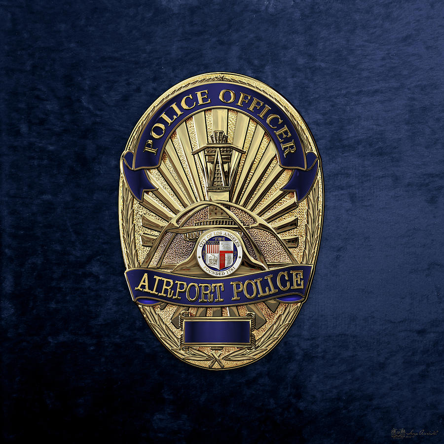 Los Angeles Airport Police Division - L A X P D  Police Officer Badge over Blue Velvet Digital Art by Serge Averbukh
