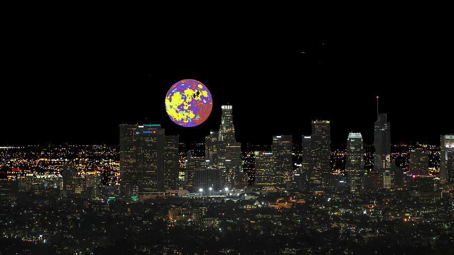 Los Angeles And The Super Alien Moon Photograph by Kenneth James