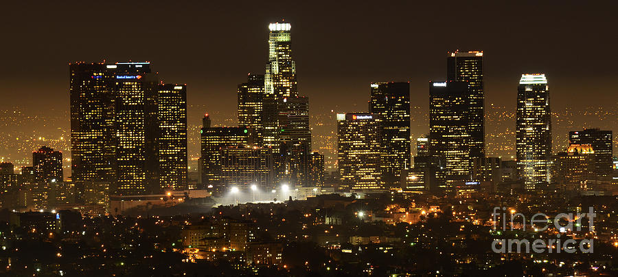 Los Angeles At Night Panorama 4 Photograph by Bob Christopher