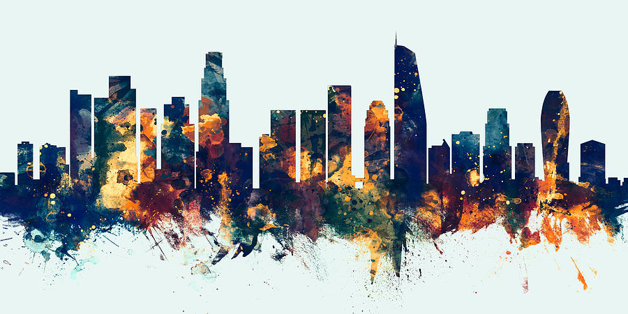 Los Angeles California Skyline Panoramic Digital Art by Michael Tompsett