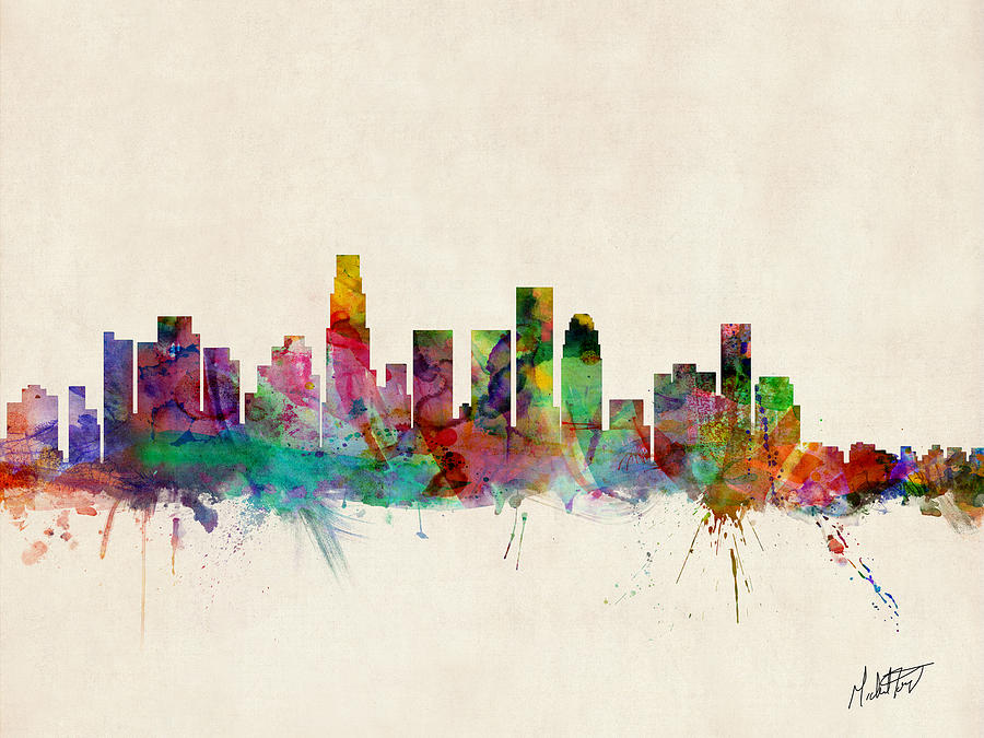 Los Angeles California Skyline Signed Digital Art by Michael Tompsett