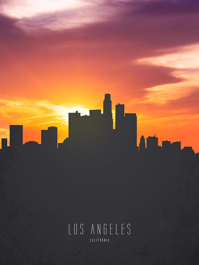 Los Angeles Painting - Los Angeles California Sunset Skyline 01 by Aged Pixel