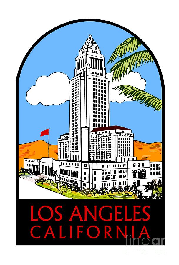 Los Angeles City Hall Drawing by Heidi De Leeuw