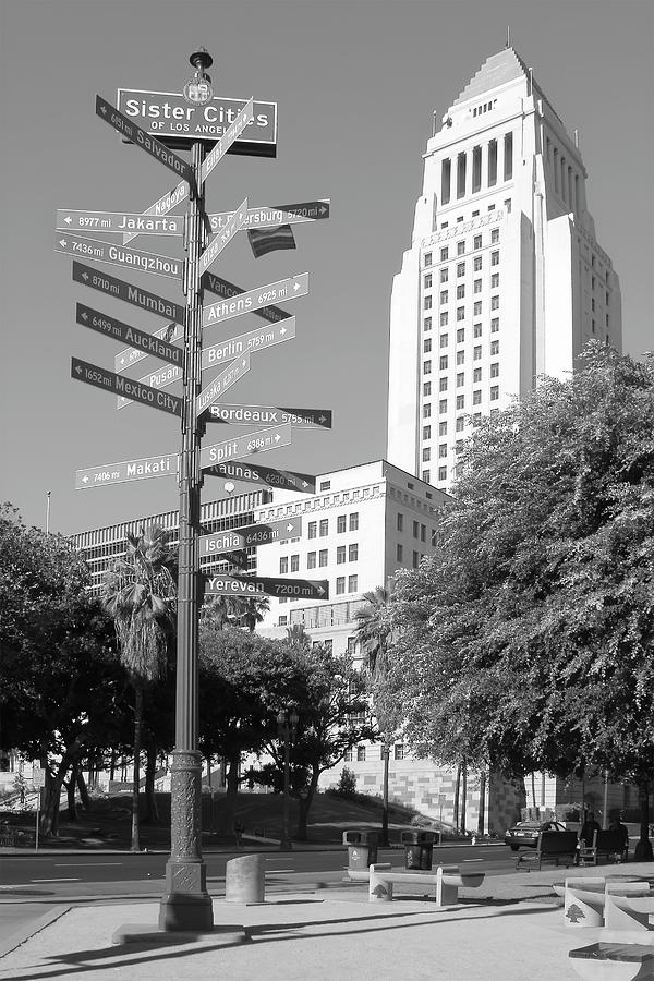 Los Angeles City Hall And Sister Cities Of La - Black And White Rendition Photograph
