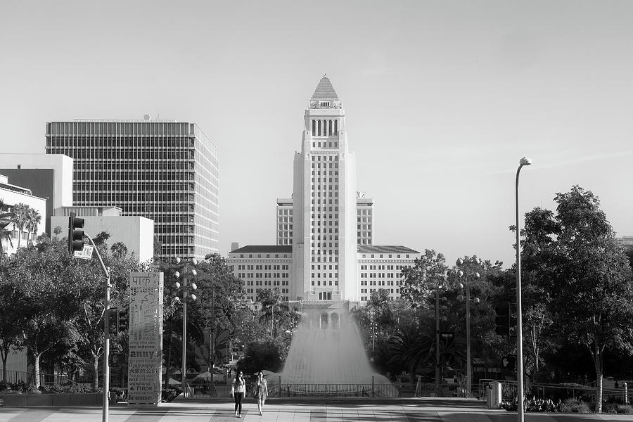 Los Angeles City Hall - Black and White monochrome Photograph by Ram Vasudev
