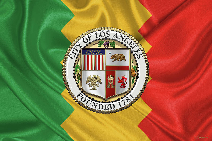 Los Angeles Digital Art - Los Angeles City Seal over Flag of L.A. by Serge Averbukh