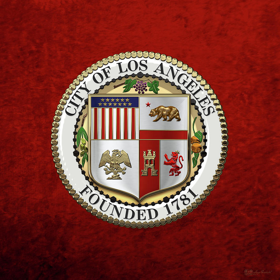 Los Angeles City Seal over Red Velvet Digital Art by Serge Averbukh