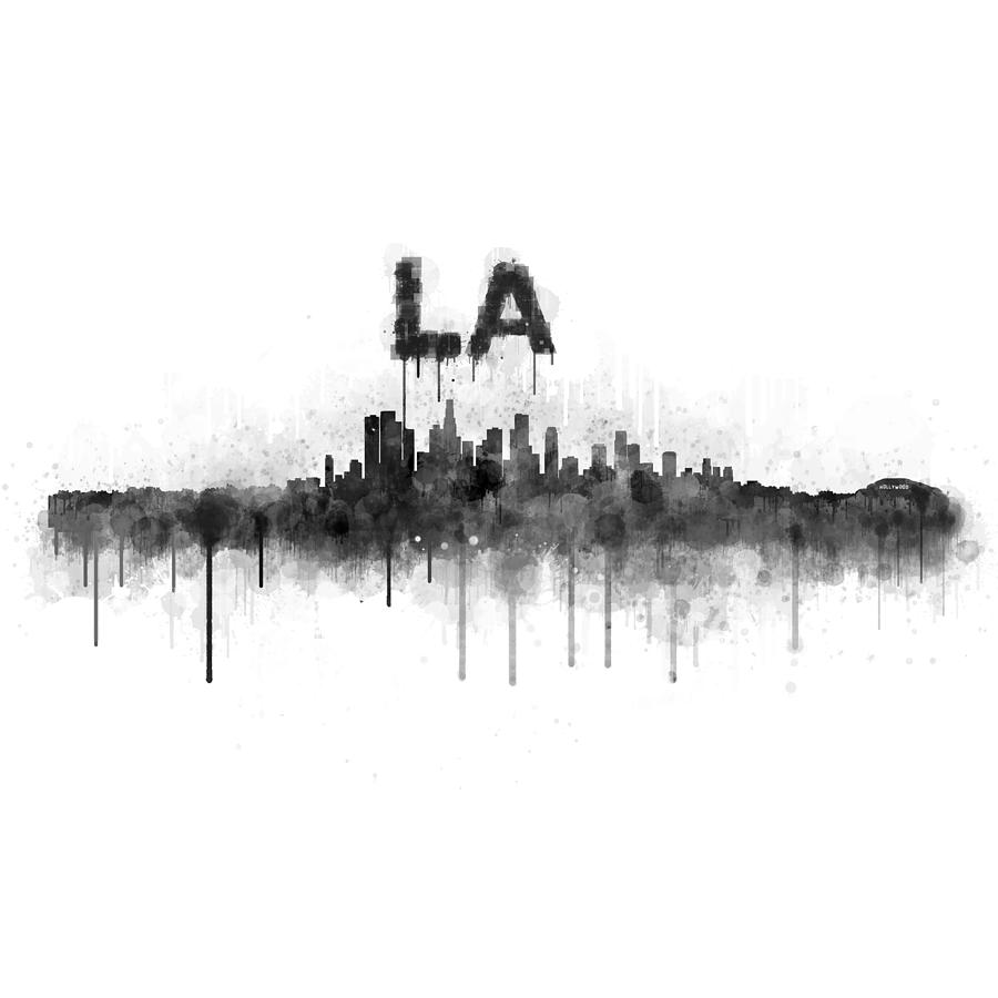 Los Angeles Painting - Los Angeles City Skyline HQ v5 BW by HQ Photo