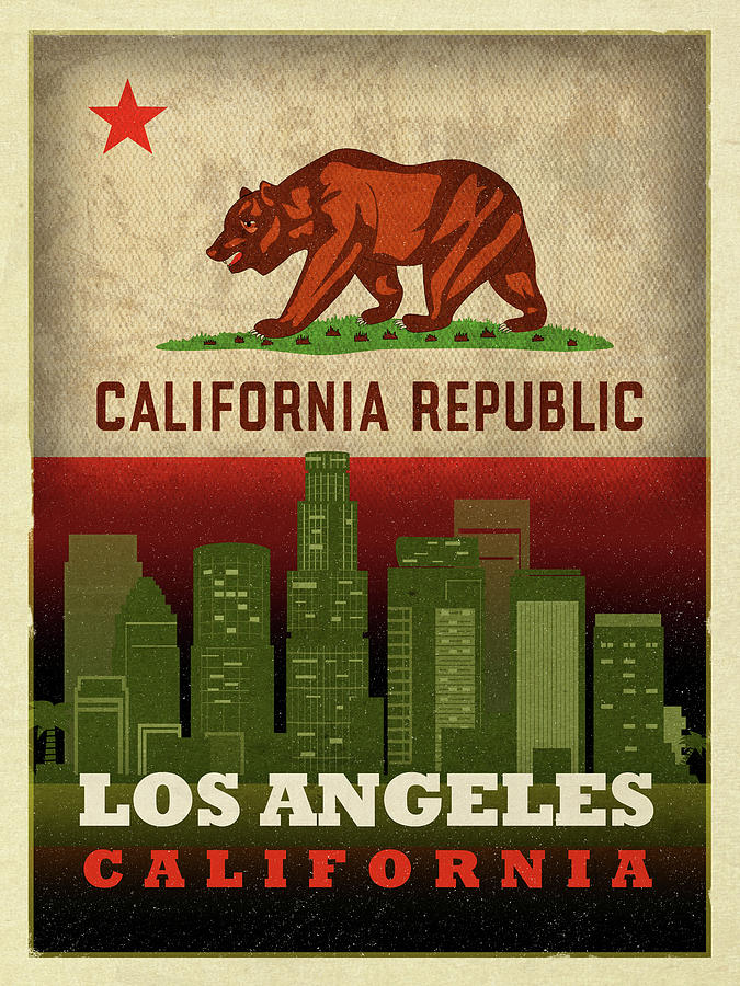 Los Angeles Mixed Media - Los Angeles City Skyline State Flag Of California Art Poster Series 011 by Design Turnpike