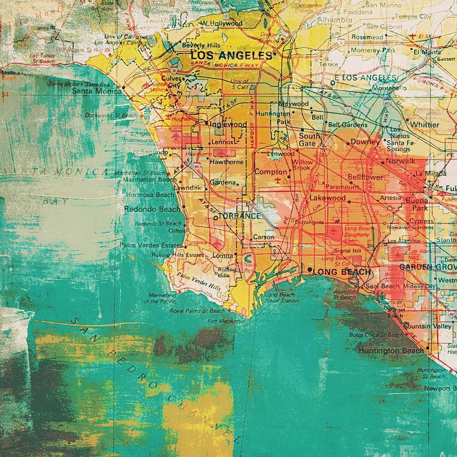 Map Digital Art - Los Angeles Coast  by Brandi Fitzgerald